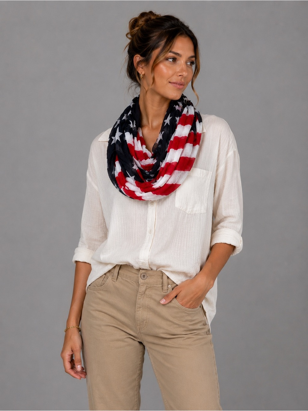 Infinity Raine American Flag Infinity Scarf in Red, White & Blue